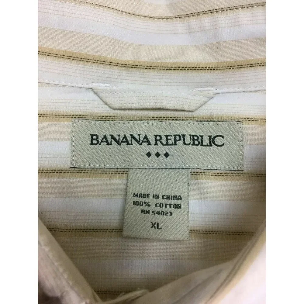 Banana Republic‎ Button Front Shirt XL Tan White Stripe Cotton Mens